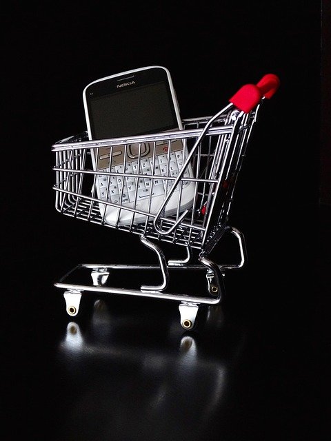 mobile, online, dare, shopping venture, basket, basket trolley, purchasing, shopping, chrome, glittering